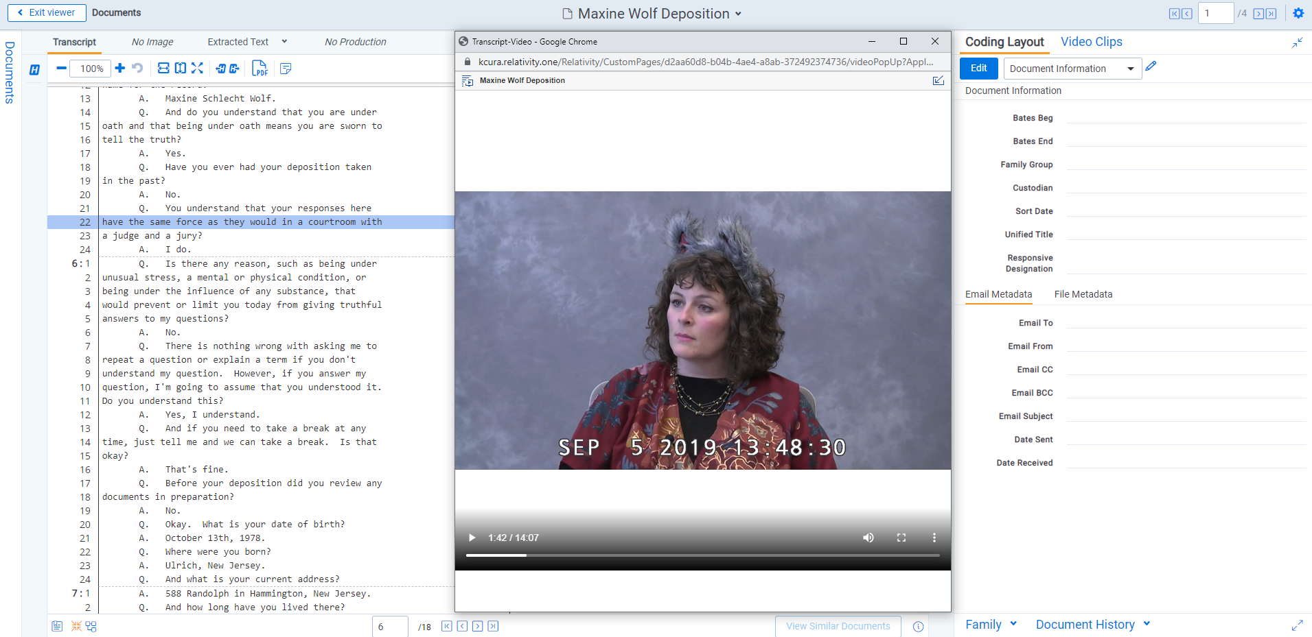 The Transcript Viewer with a transcript and video opened.