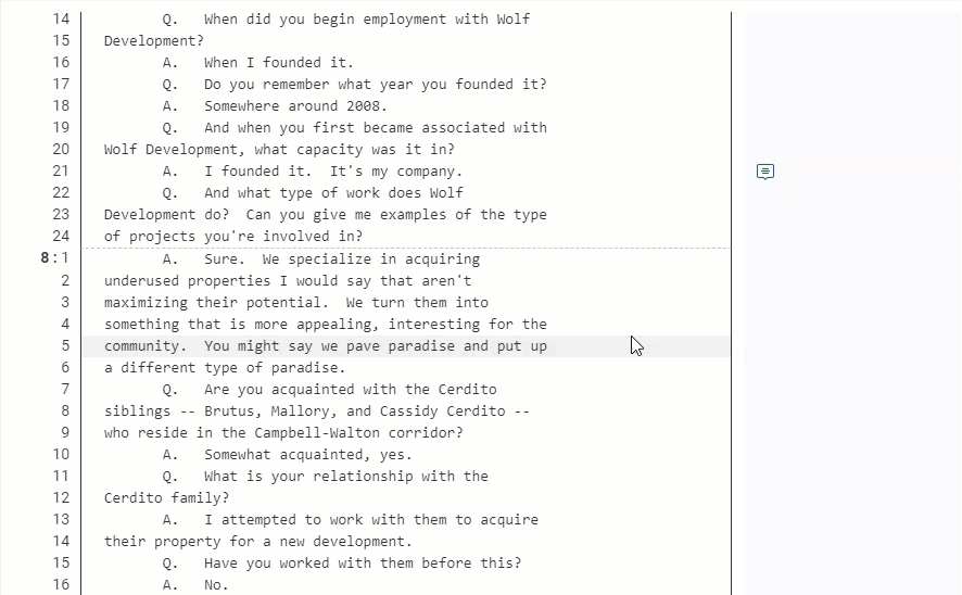 A note where a comment is added