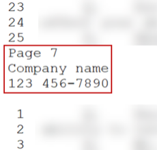 A transcript that has a footer highlighted.