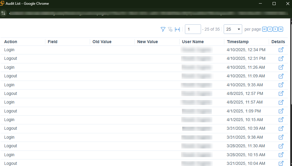 Audit history window