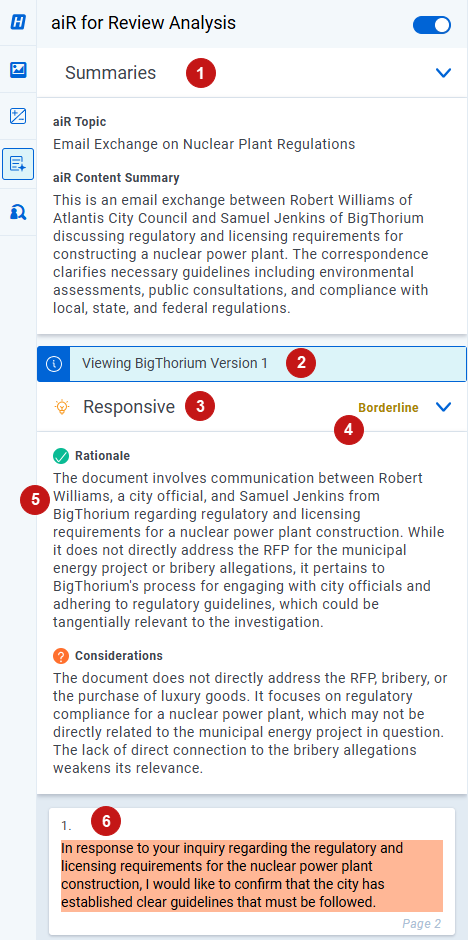aiR Review Analysis pane