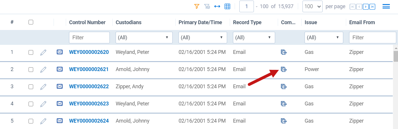 The document list with the Compare icon highlighted.