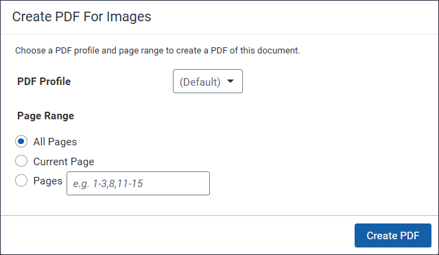 The Create PDF For Images pop-up.