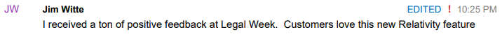 A message which displays the Edited tag to help reviewers identify the message status.