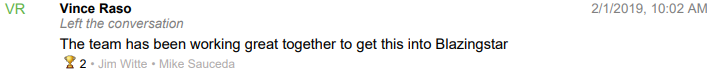 An example of reactions in a conversation.