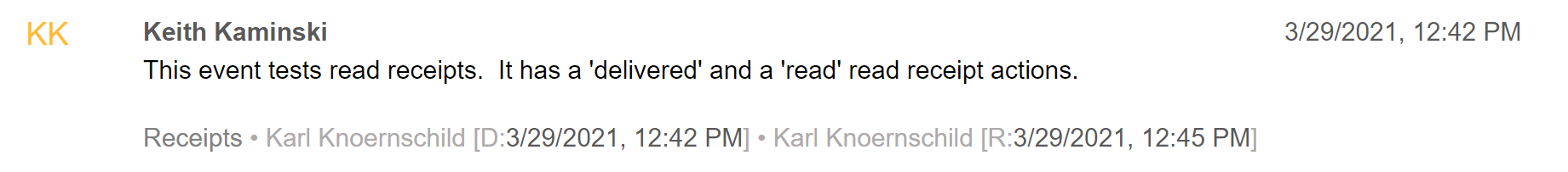 A message that has delivered and read receipts.