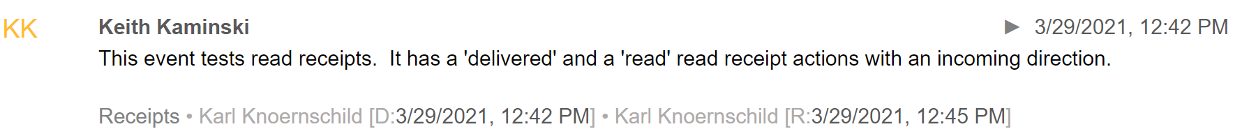 A message that has an arrow indicated whether it was incoming or outgoing.