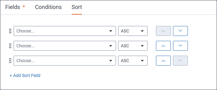 The Sort tab is selected with the remaining fields empty or unselected.