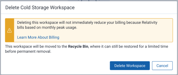 Cold Storage Retrieve or Delete workspace window