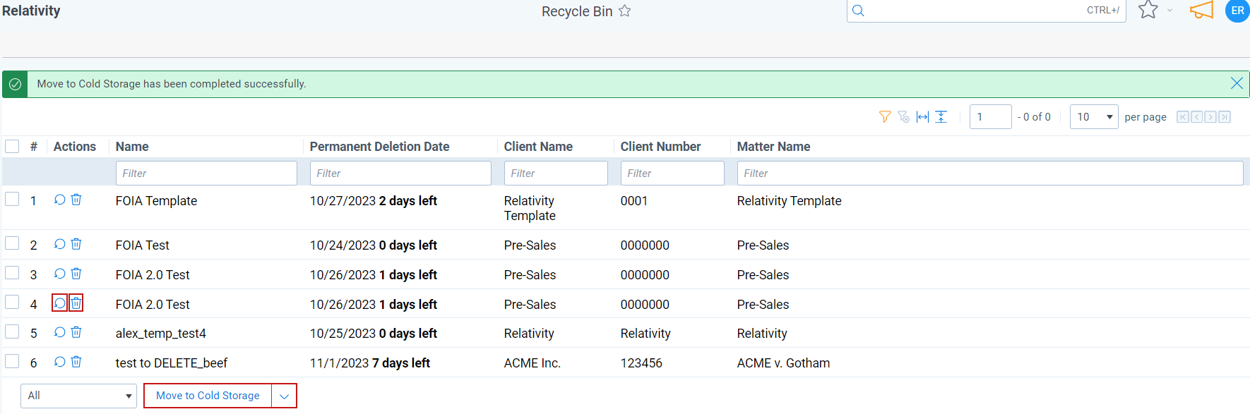 Move multiple workspaces to Cold Storage
