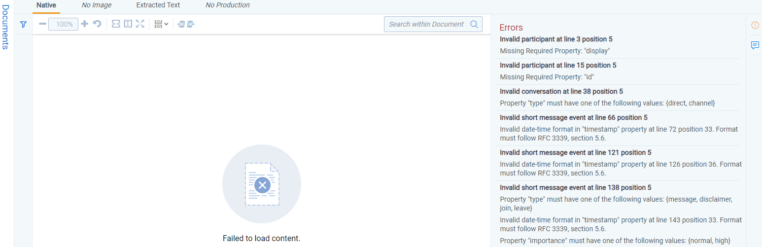 The Short Message Viewer displays an RSMF document that failed to load.