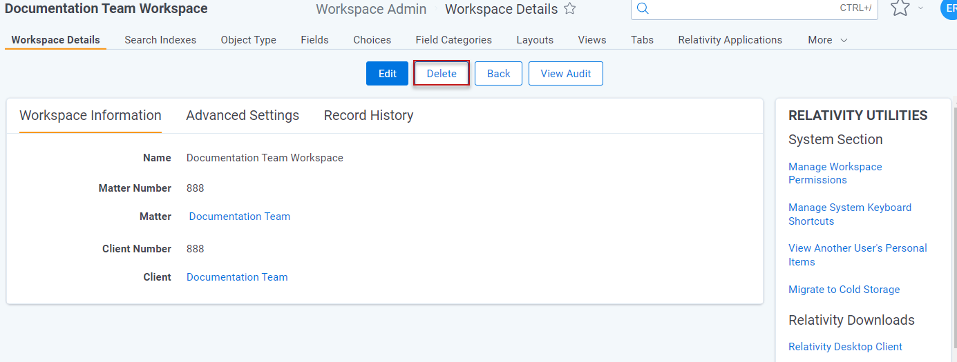 Delete workspace
