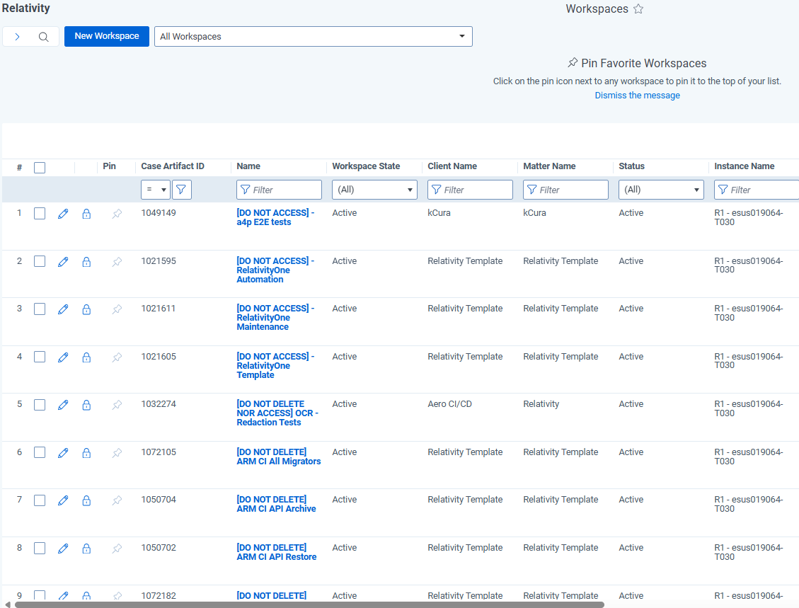 Workspaces tab