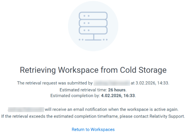Cold Storage Retrieval Confirmation window