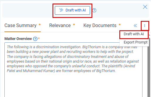 Draft with AI button and Draft with AI option within the More button menu.