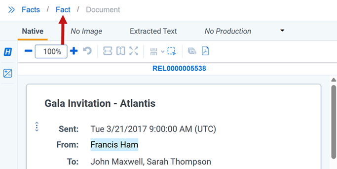 The Document Preview panel with the Fact link highlighted.