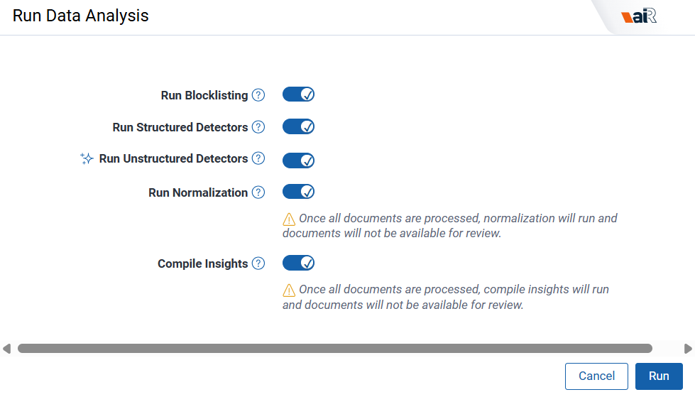 An image of the Run Data Analysis window
