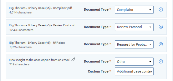List of documents to be used for building the draft prompt criteria.