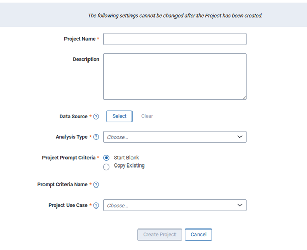 aiR Review Project Setup dialog