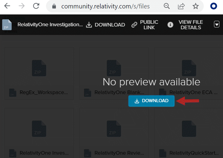 Click Download on template in Relativity Community