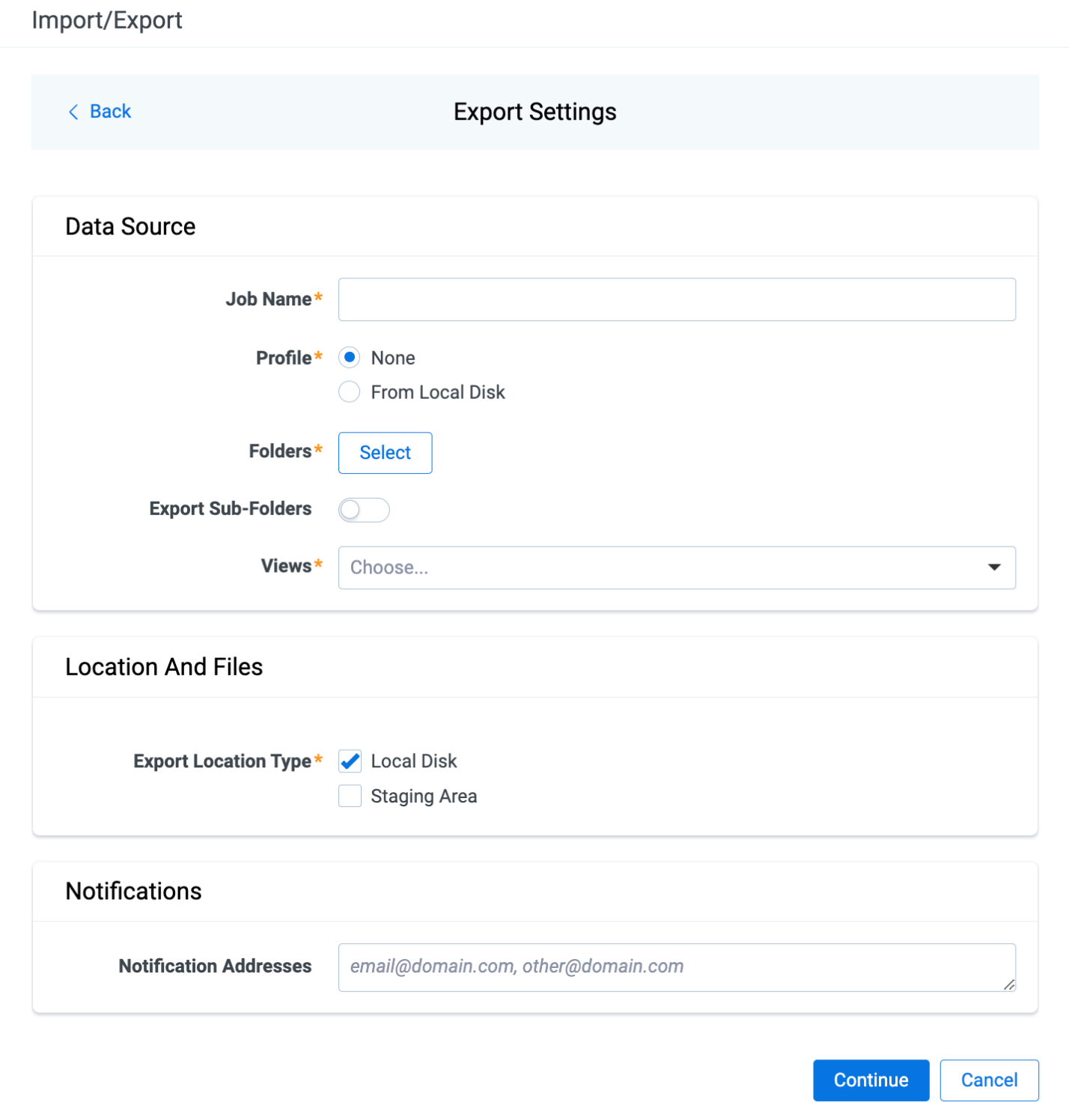 Export settings for folders
