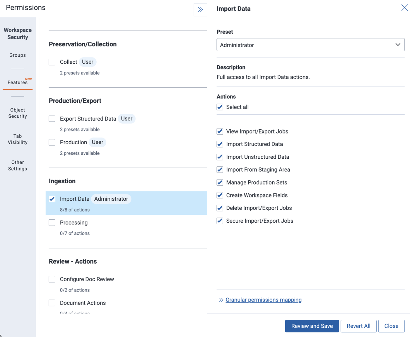 Enabling Import/Export permission for a group.