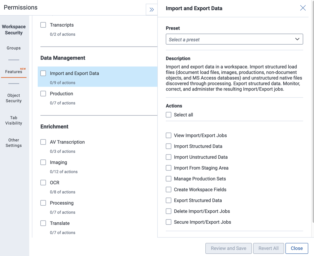 Enabling Import/Export permission for a group.
