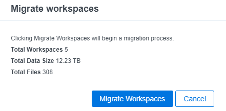 Migrate workspaces dialog with Migrate Workspaces button