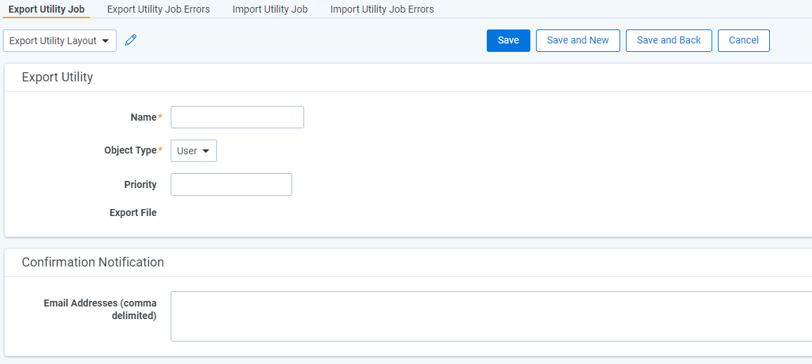 Export Utility Job form