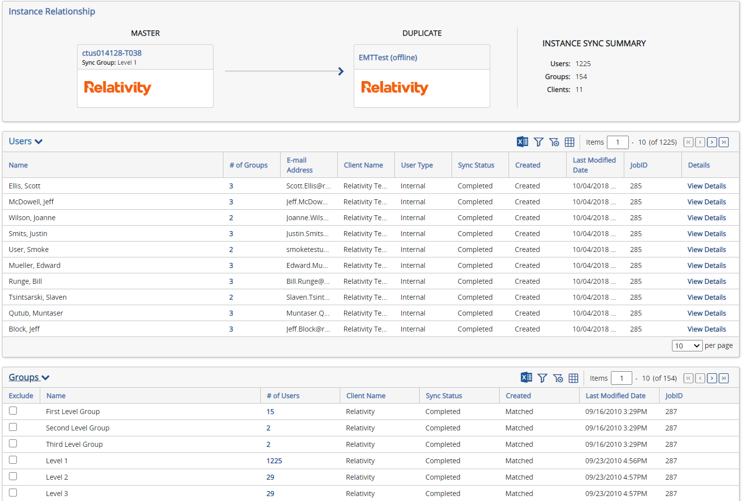 Viewing user and group synchronization information