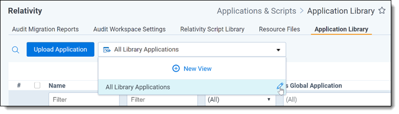 All applications drop-down menu