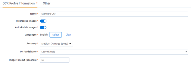 An image of the OCR Profile Information form