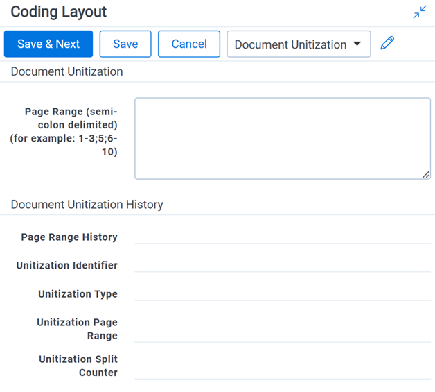 The Document Unitization layout displays.