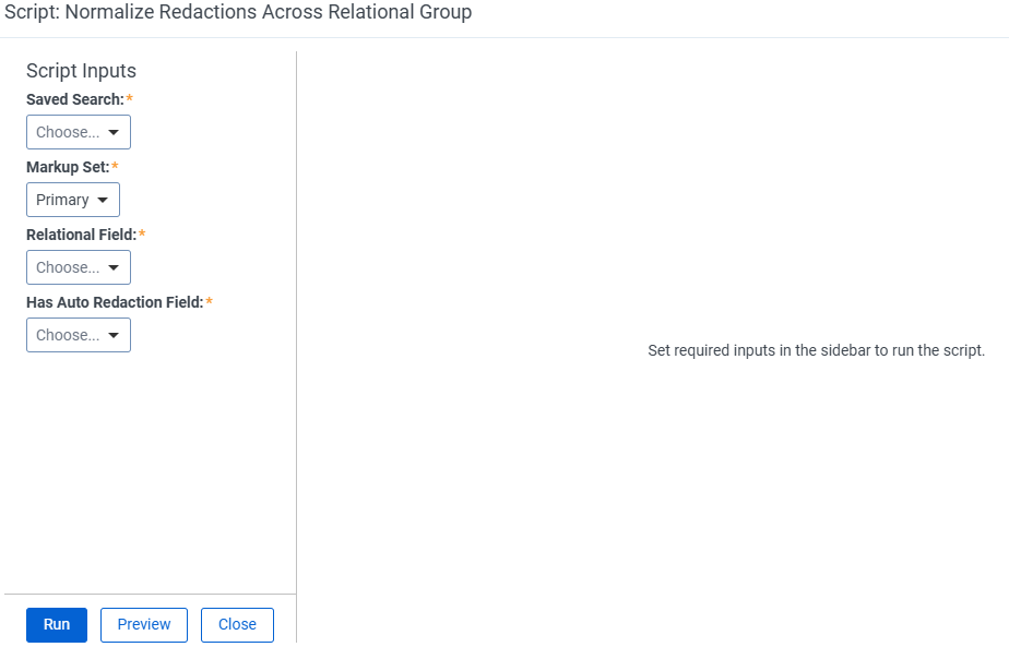 The Normalize Redactions Across Relational Group script page.