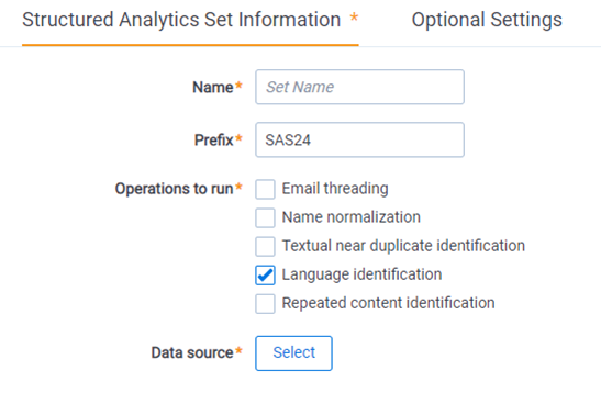 Structured Analytics Set settings