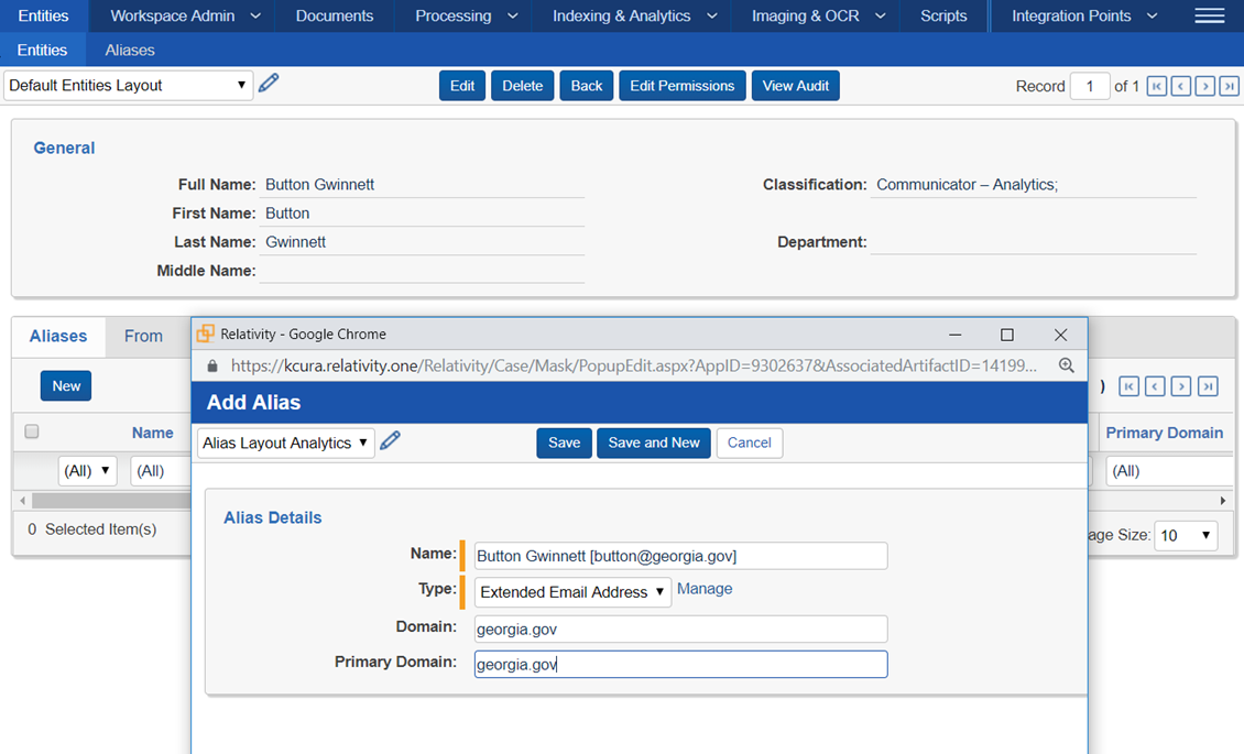 Alias entry example
