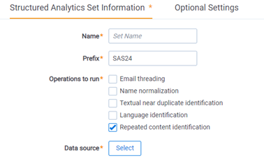 Structured Analytics Set Information fields