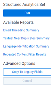 Structured analytics set console