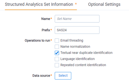 Structured Analytics Set Information fields