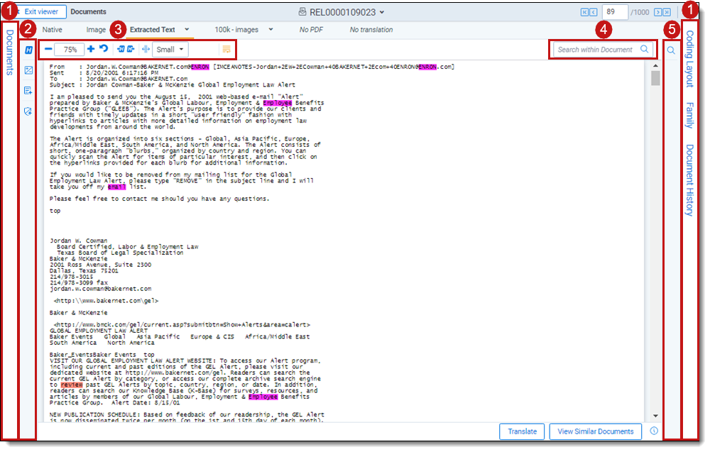 The extracted text viewer layout.