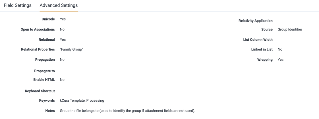 The Advanced Settings in Processing which serves as an example for how to process RSMF documents.