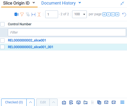 The Slice Origin ID tab with related documents in the list.