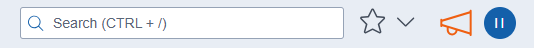 The what's new icon that is an orange megaphone in the upper right corner of the Relativity aiR landing page.