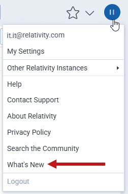 The what's new menu option located in the user menu.
