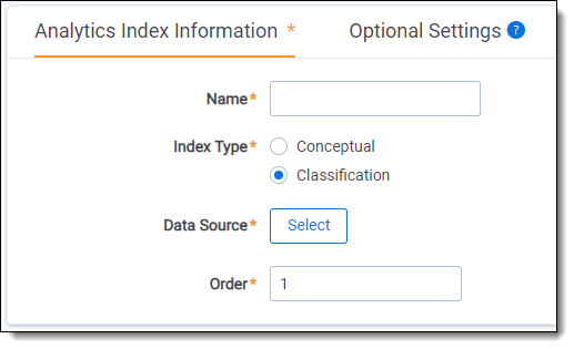 Classification index creation fields