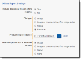 Offline Report Settings layout