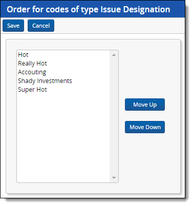 Order for codes of type window