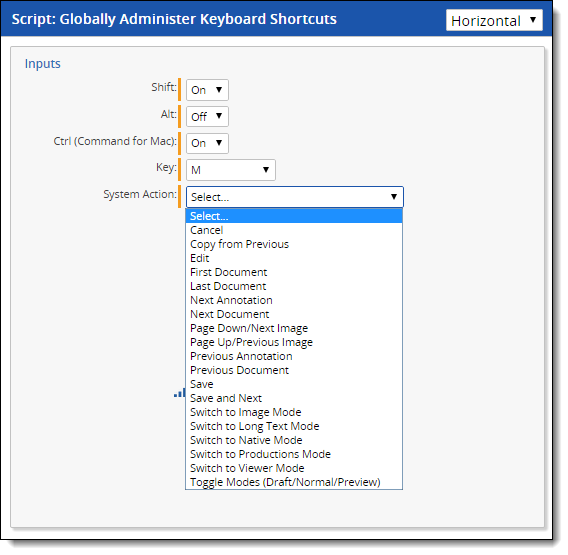Globally administer keyboard shortcuts popup
