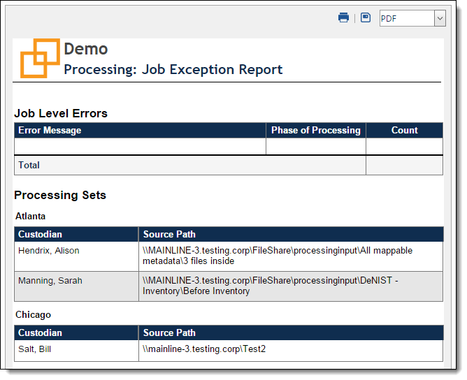 Job exception report