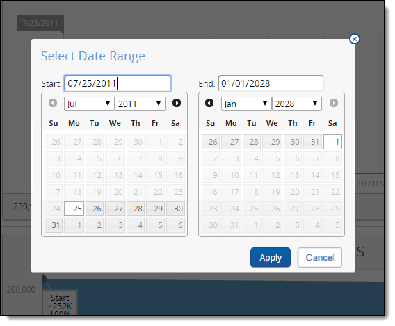 Select date range popup